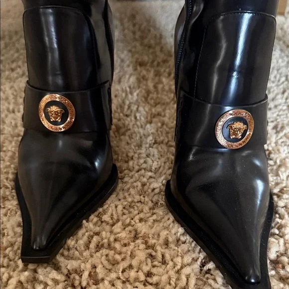 Versace Black Over the Knee Boots with Gold Medallion - Picture 3 of 9